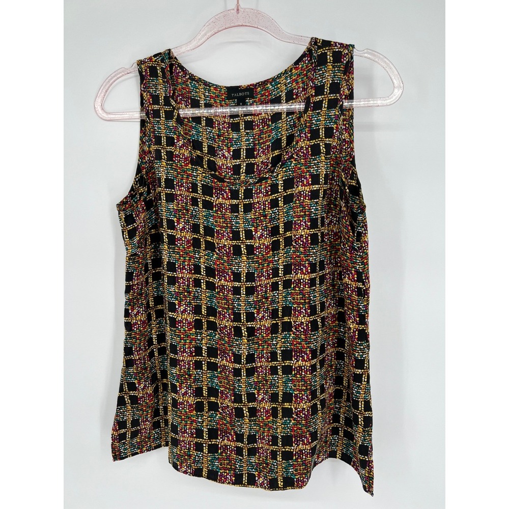 Talbots Sleeveless Top Abstract Print Multicolor Casual Tank Blouse Sz 8